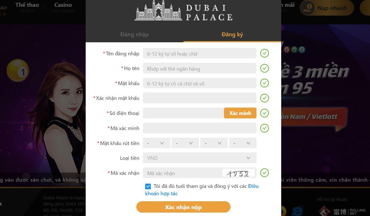 Đăng ký tài khoản Dubai Palace